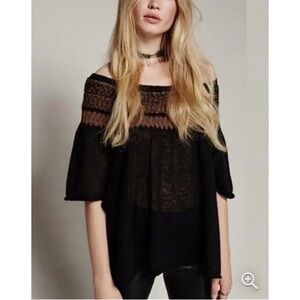 Free People Loch Lomond Off The Shoulder Flutter Sleeve Brown Sweater Small